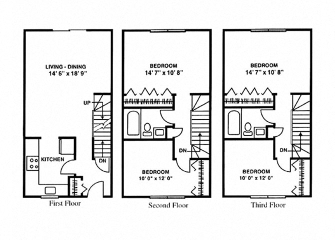 Floor plan for 4 beds, 2 baths, 1440 sqft